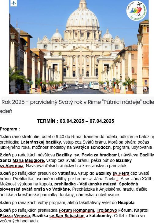 Plagát programu zájazdu do Rýma na jeseň 2025