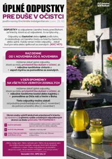 Dokument popisujúci podmienky získania úplných odpustkov pri príležitosti dušičiek.